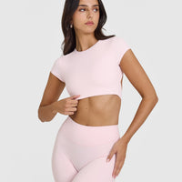 SoftMotionâ„¢ Short Sleeve Crop Top with White Logo | Ballet Pink