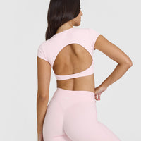 SoftMotionâ„¢ Short Sleeve Crop Top with White Logo | Ballet Pink