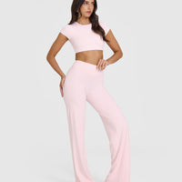 SoftMotionâ„¢ Short Sleeve Crop Top with White Logo | Ballet Pink