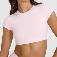 SoftMotionâ„¢ Short Sleeve Crop Top with White Logo | Ballet Pink
