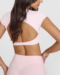 SoftMotionâ„¢ Short Sleeve Crop Top with White Logo | Ballet Pink