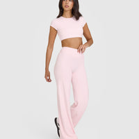 SoftMotionâ„¢ Straight Leg Bottoms with White Logo | Ballet Pink