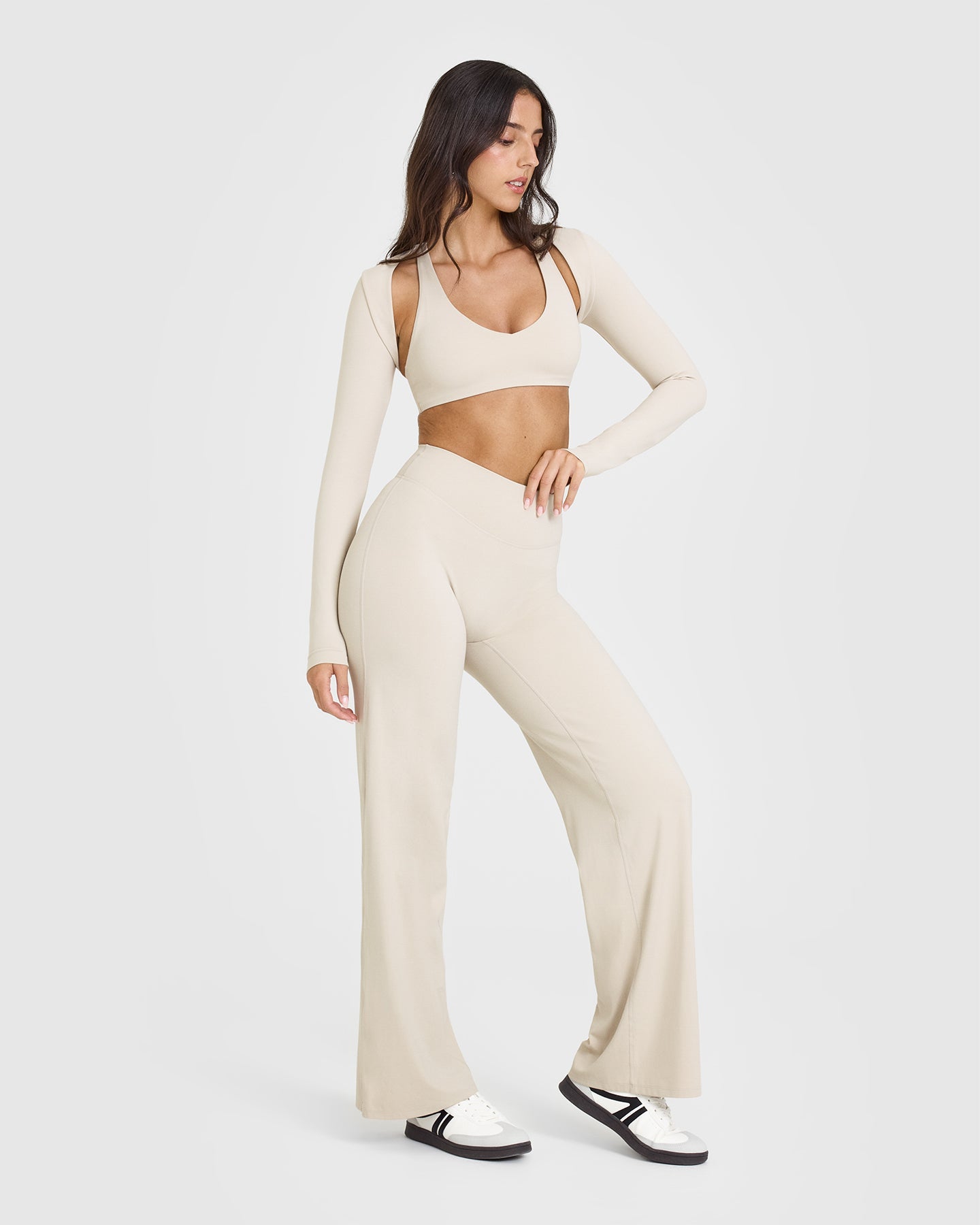 SoftMotionâ„¢ Straight Leg Bottoms with White Logo | Sand