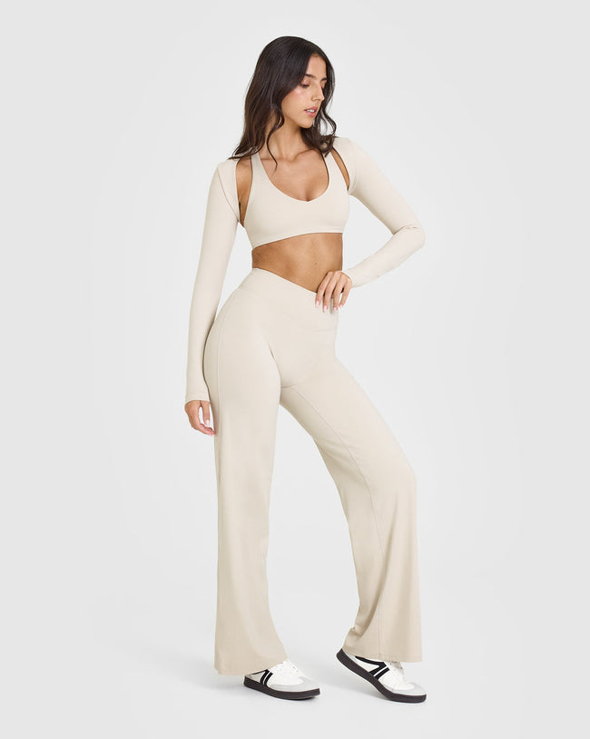 SoftMotionâ„¢ Straight Leg Bottoms with White Logo | Sand