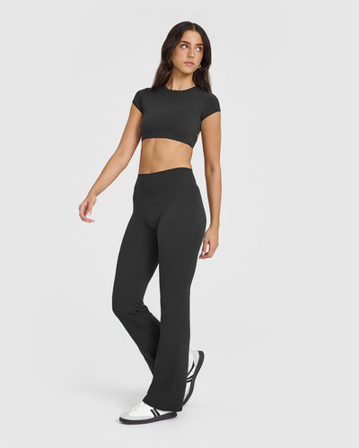 SoftMotion™ Flared Bottoms with White Logo | Soft Black
