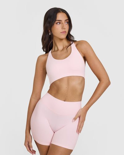 SoftMotionâ„¢ Sports Bra with White Logo | Ballet Pink