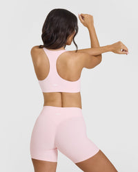 SoftMotionâ„¢ Sports Bra with White Logo | Ballet Pink