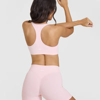 SoftMotionâ„¢ Sports Bra with White Logo | Ballet Pink