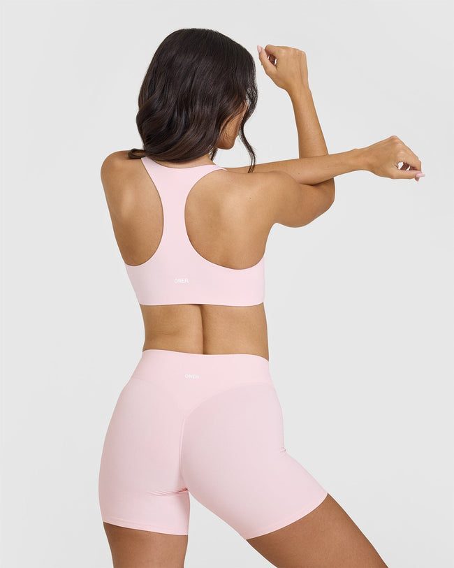 SoftMotionâ„¢ Sports Bra with White Logo | Ballet Pink
