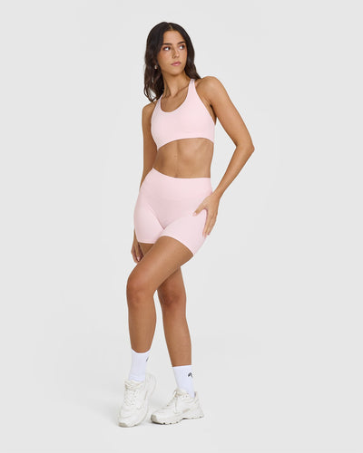 SoftMotionâ„¢ Sports Bra with White Logo | Ballet Pink