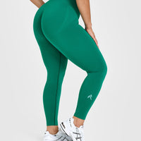 Effortless Seamless Leggings with White Logo | Emerald Green