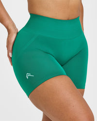 Effortless Seamless Shorts with White Logo | Emerald Green