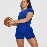 Effortless Seamless Shorts with White Logo | Strong Blue