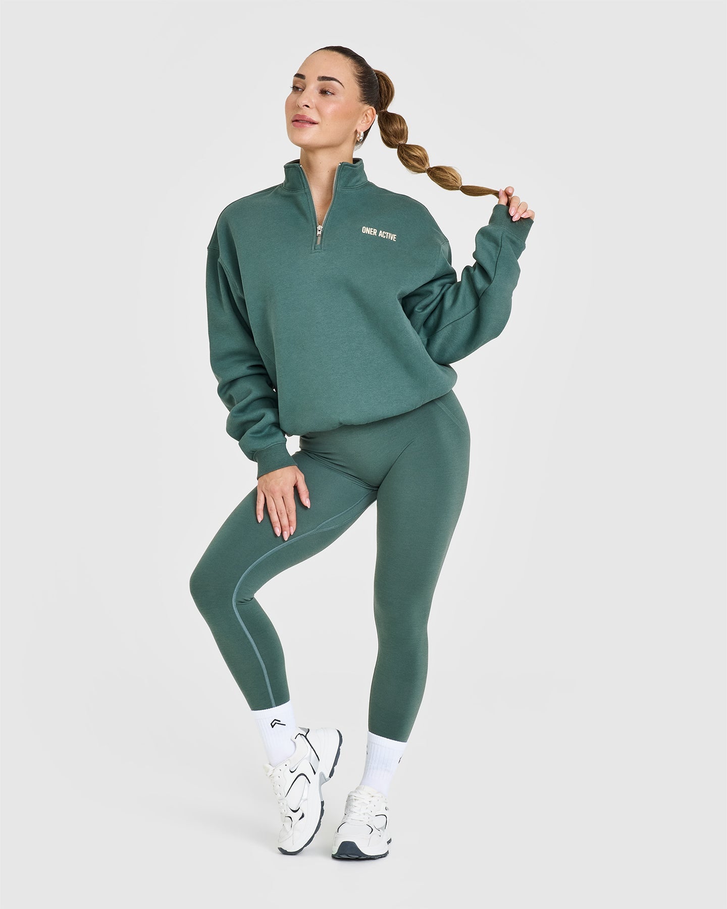 Foundations 1/4 Zip Sweatshirt With Printed Graphic | Iced Green