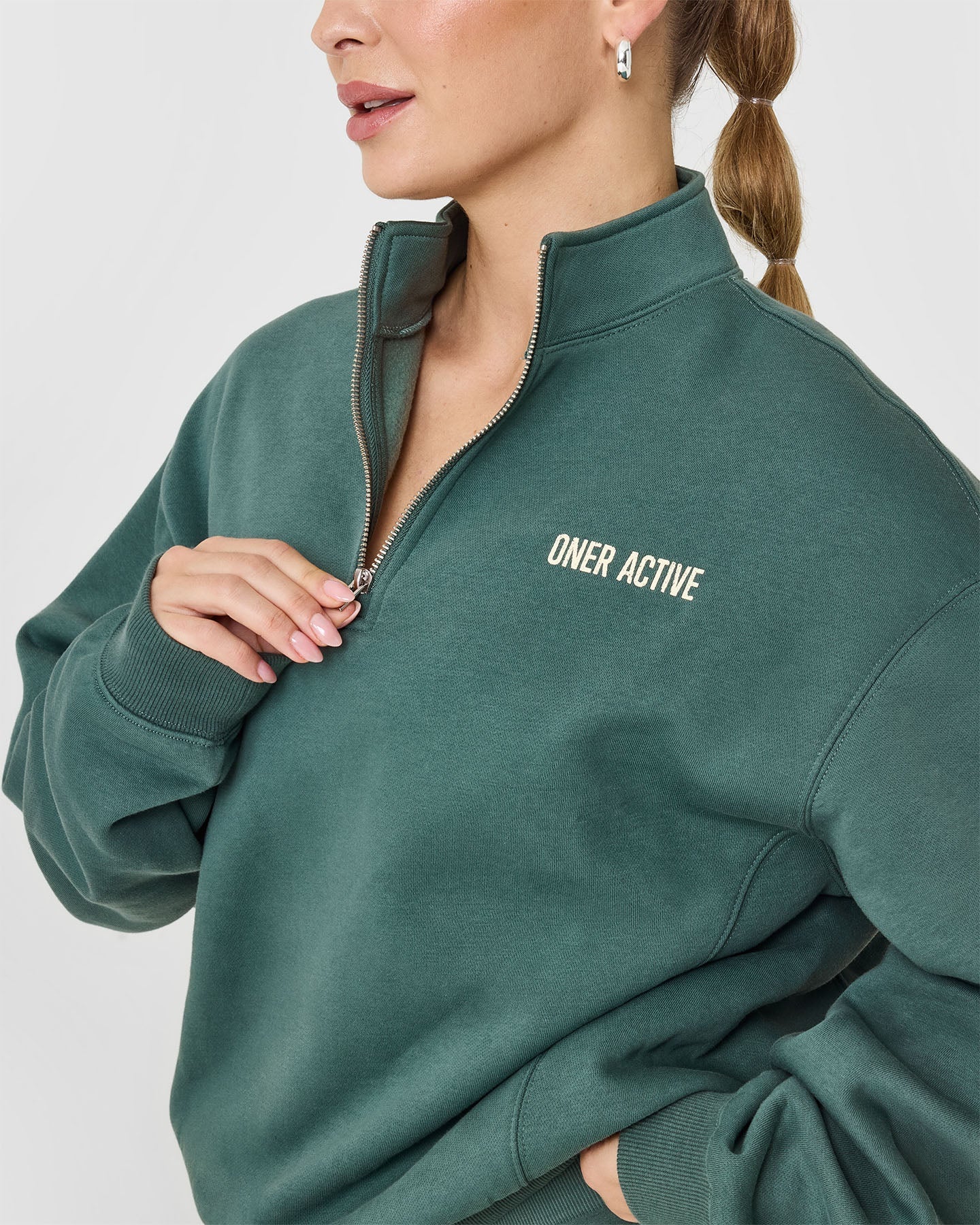 Foundations 1/4 Zip Sweatshirt With Printed Graphic | Iced Green