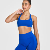 EasyLift™ Halter Bralette with White Logo | Cobalt Blue