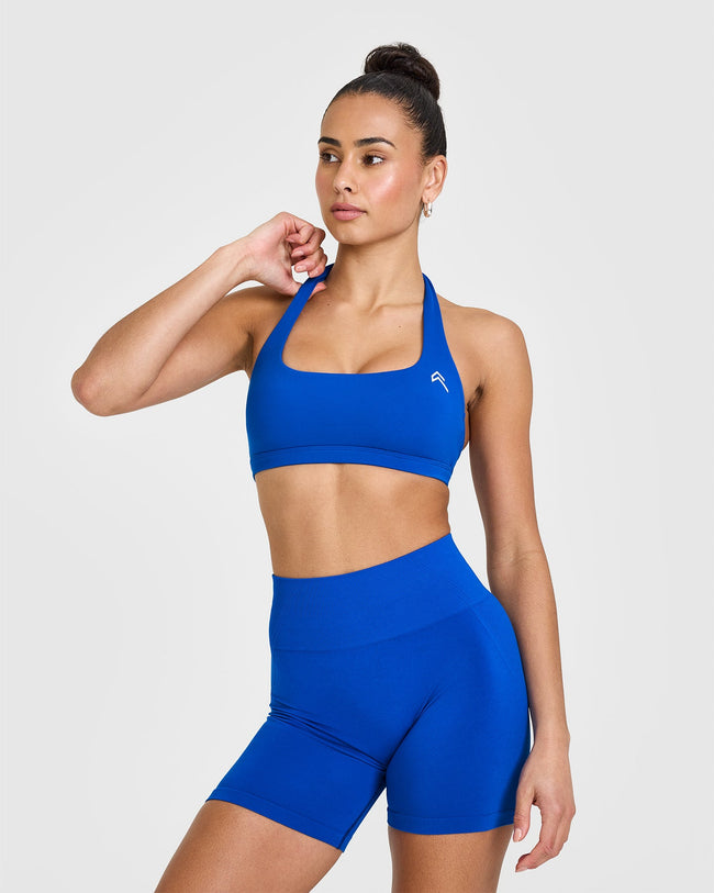 EasyLift™ Halter Bralette with White Logo | Cobalt Blue