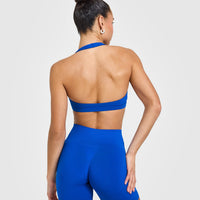 EasyLift™ Halter Bralette with White Logo | Cobalt Blue