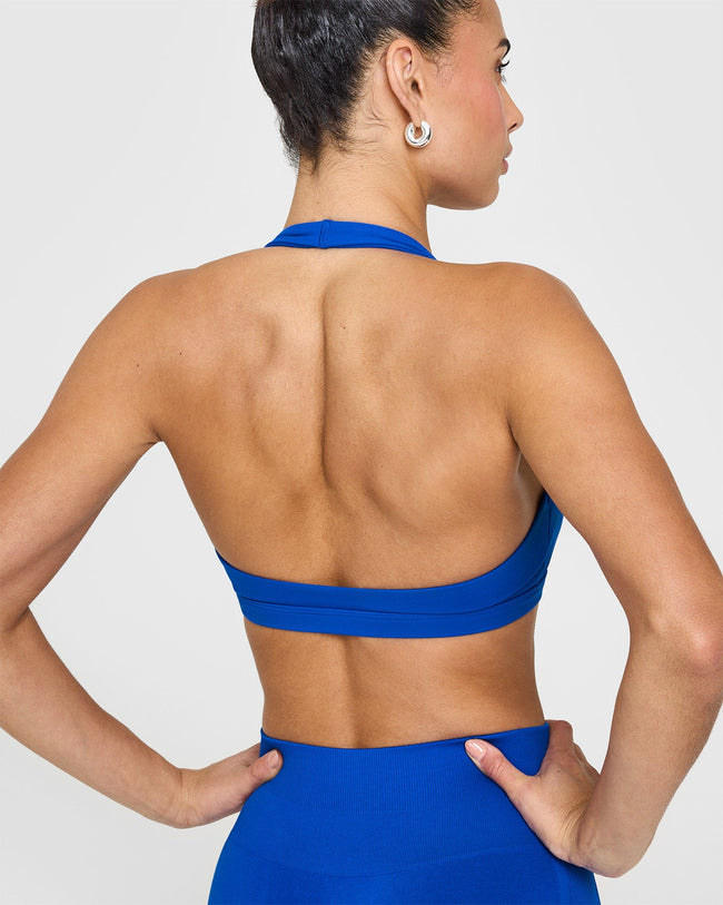EasyLift™ Halter Bralette with White Logo | Cobalt Blue