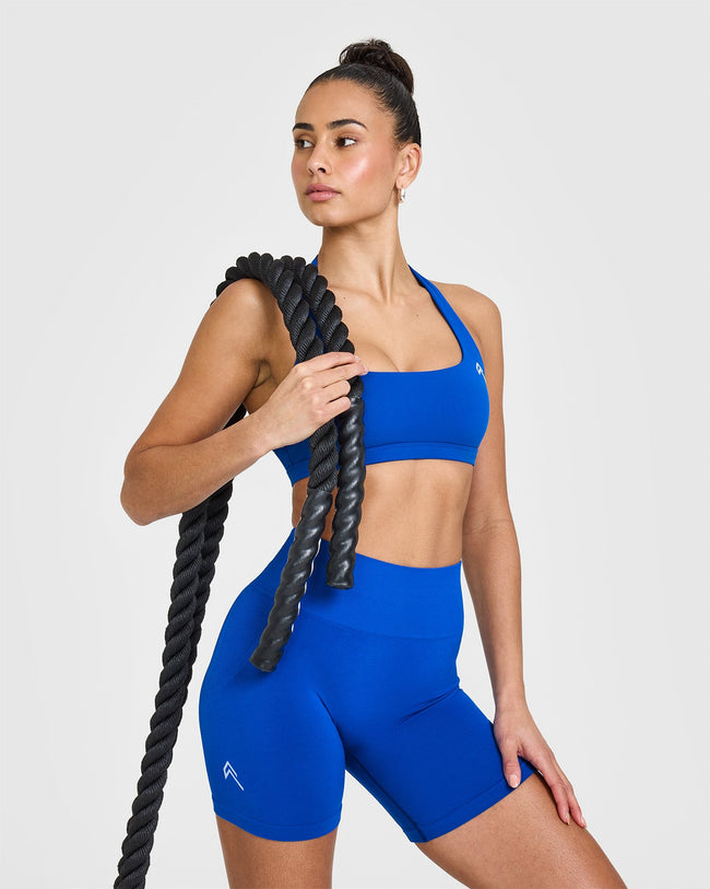 EasyLift™ Halter Bralette with White Logo | Cobalt Blue