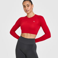 Go To Seamless Fitted Crop Long Sleeve Top | Fire Red