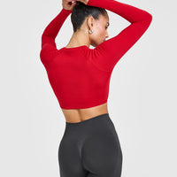 Go To Seamless Fitted Crop Long Sleeve Top | Fire Red