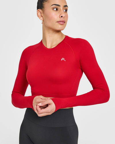 Go To Seamless Fitted Crop Long Sleeve Top | Fire Red