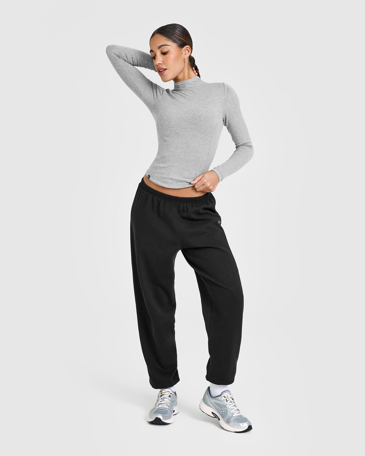 Mellowâ„¢ Rib Mock Neck Long Sleeve Top | Charcoal Marl