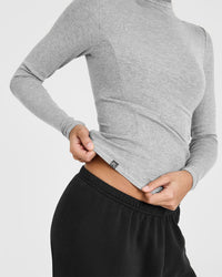 Mellowâ„¢ Rib Mock Neck Long Sleeve Top | Charcoal Marl