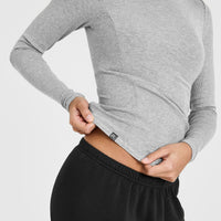 Mellowâ„¢ Rib Mock Neck Long Sleeve Top | Charcoal Marl