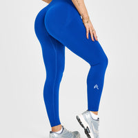 Effortless Seamless Leggings with White Logo | Cobalt Blue