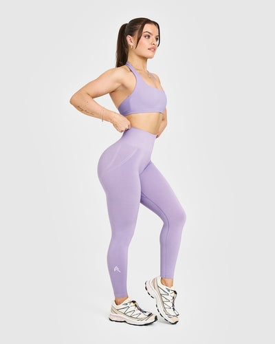 Effortless Seamless Leggings with White Logo | Wisteria Purple
