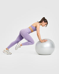 Effortless Seamless Leggings with White Logo | Wisteria Purple