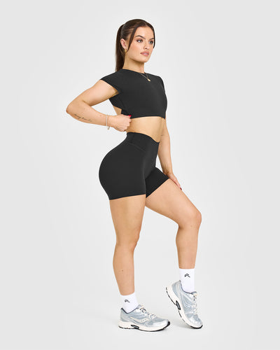 SoftMotionâ„¢ Shorts 6" with White Logo | Soft Black