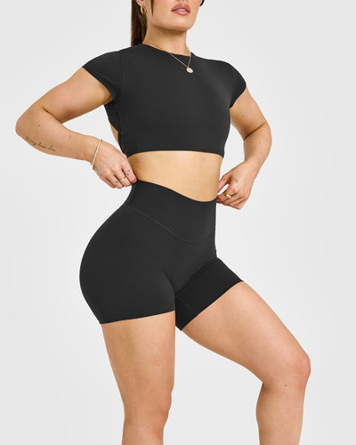 SoftMotionâ„¢ Shorts 6" with White Logo | Soft Black