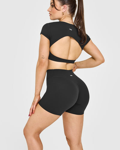 SoftMotionâ„¢ Shorts 6" with White Logo | Soft Black