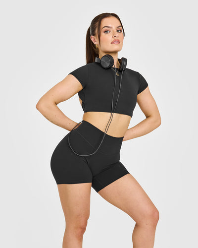 SoftMotionâ„¢ Shorts 6" with White Logo | Soft Black