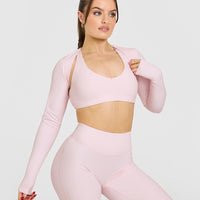SoftMotionâ„¢ Long Sleeve Shrug with White Logo | Ballet Pink
