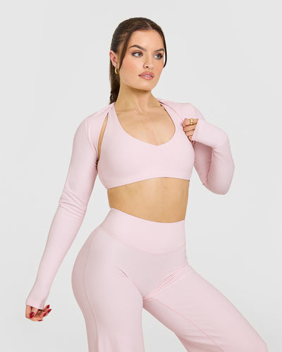 SoftMotionâ„¢ Long Sleeve Shrug with White Logo | Ballet Pink