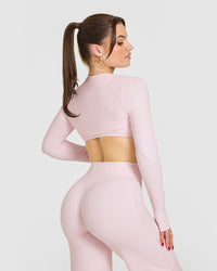 SoftMotionâ„¢ Long Sleeve Shrug with White Logo | Ballet Pink