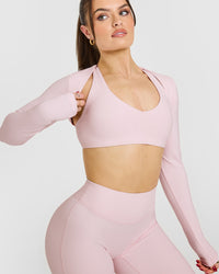 SoftMotionâ„¢ Long Sleeve Shrug with White Logo | Ballet Pink