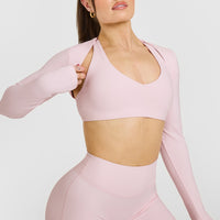 SoftMotionâ„¢ Long Sleeve Shrug with White Logo | Ballet Pink