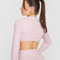 SoftMotionâ„¢ Long Sleeve Shrug with White Logo | Ballet Pink