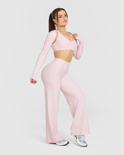 SoftMotionâ„¢ Long Sleeve Shrug with White Logo | Ballet Pink