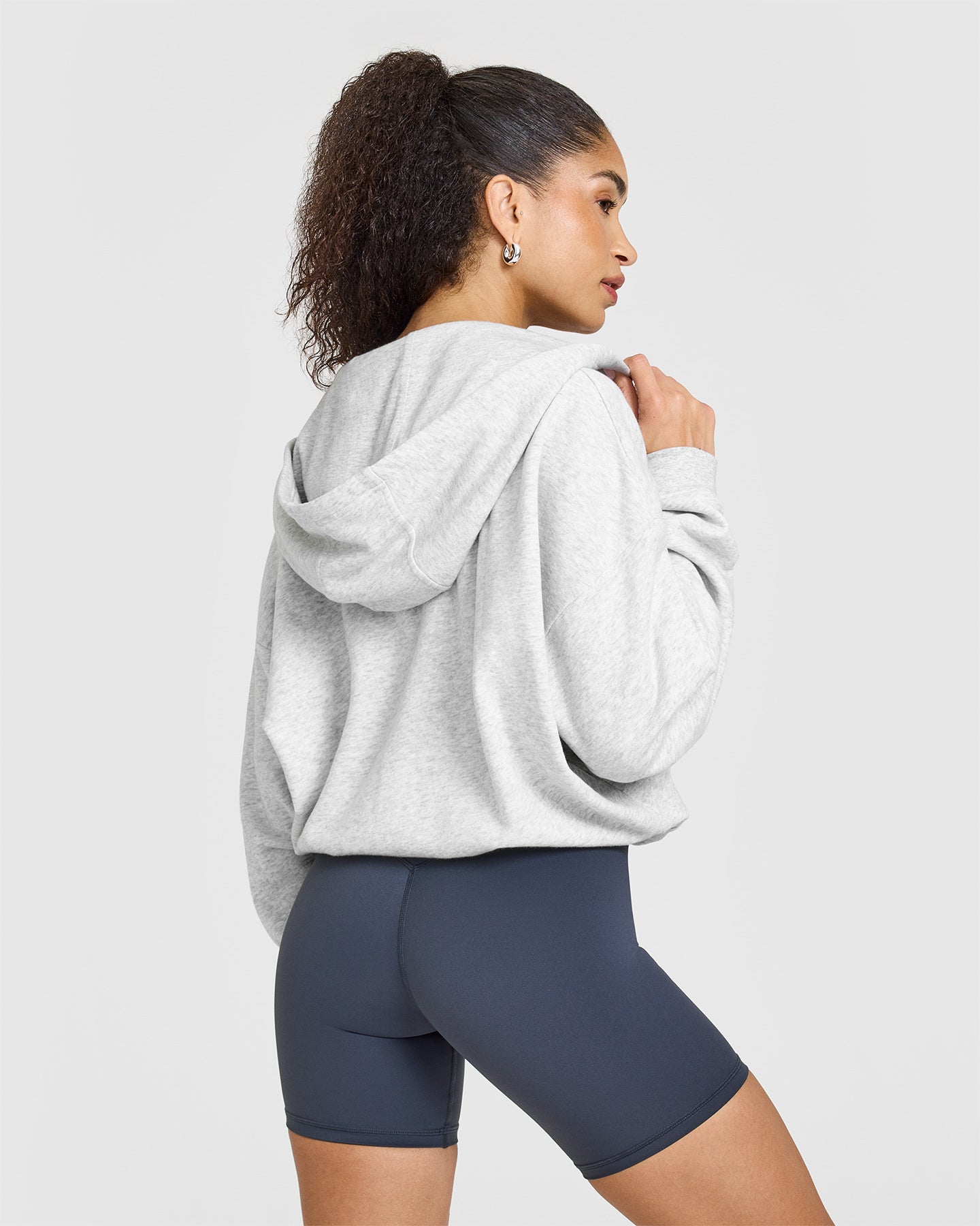 Mid Weight Zip Through Hoodie | Light Grey Marl