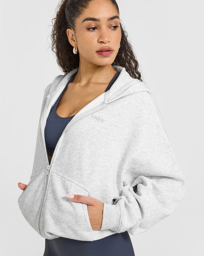 Mid Weight Zip Through Hoodie | Light Grey Marl