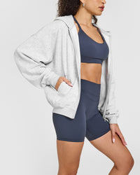 Mid Weight Zip Through Hoodie | Light Grey Marl