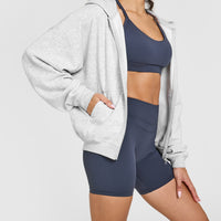 Mid Weight Zip Through Hoodie | Light Grey Marl