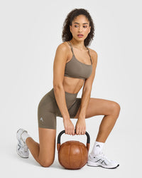 Effortless Seamless Shorts with White Logo | Moss Brown