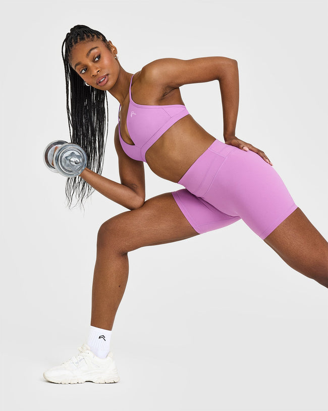 EasyLiftâ„¢ Ultra Minimal V Neck Bralette with White Logo | Orchid Purple